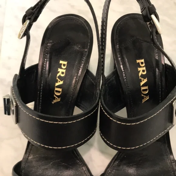 Prada Calzature Donna block heel, sling back sandals with dust bags